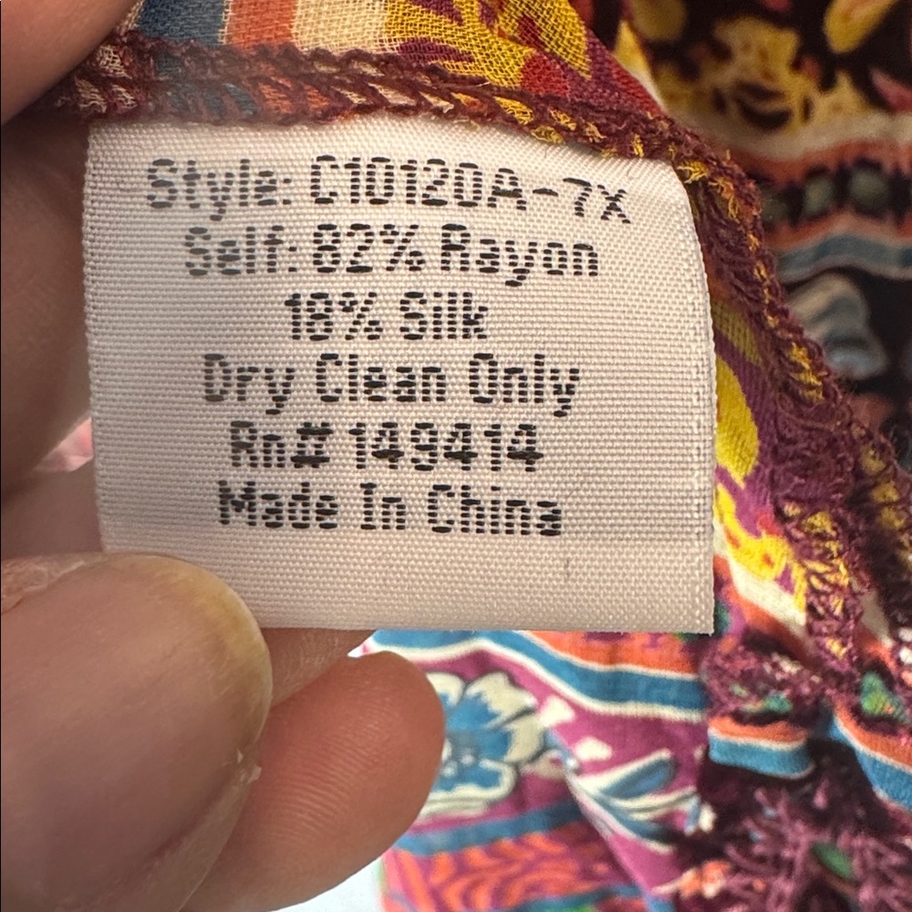 Johnny Was Burgundy Silk/Velvet Sheer and Multicolor Tunic - Picture 7 of 9
